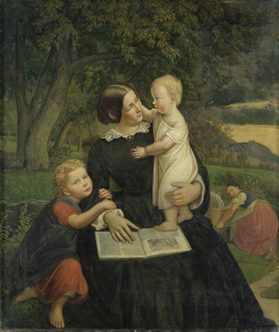 Emilie Marie Wasmann, die Frau des Künstlers, mit Elise und Erich, ihren ältesten Kindern, 1860 von Rudolph Friedrich Wasmann
